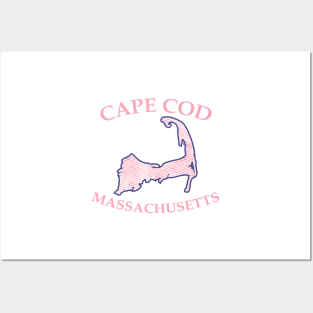 Preppy Vineyard Pink Cape Cod Massachusetts Map Posters and Art